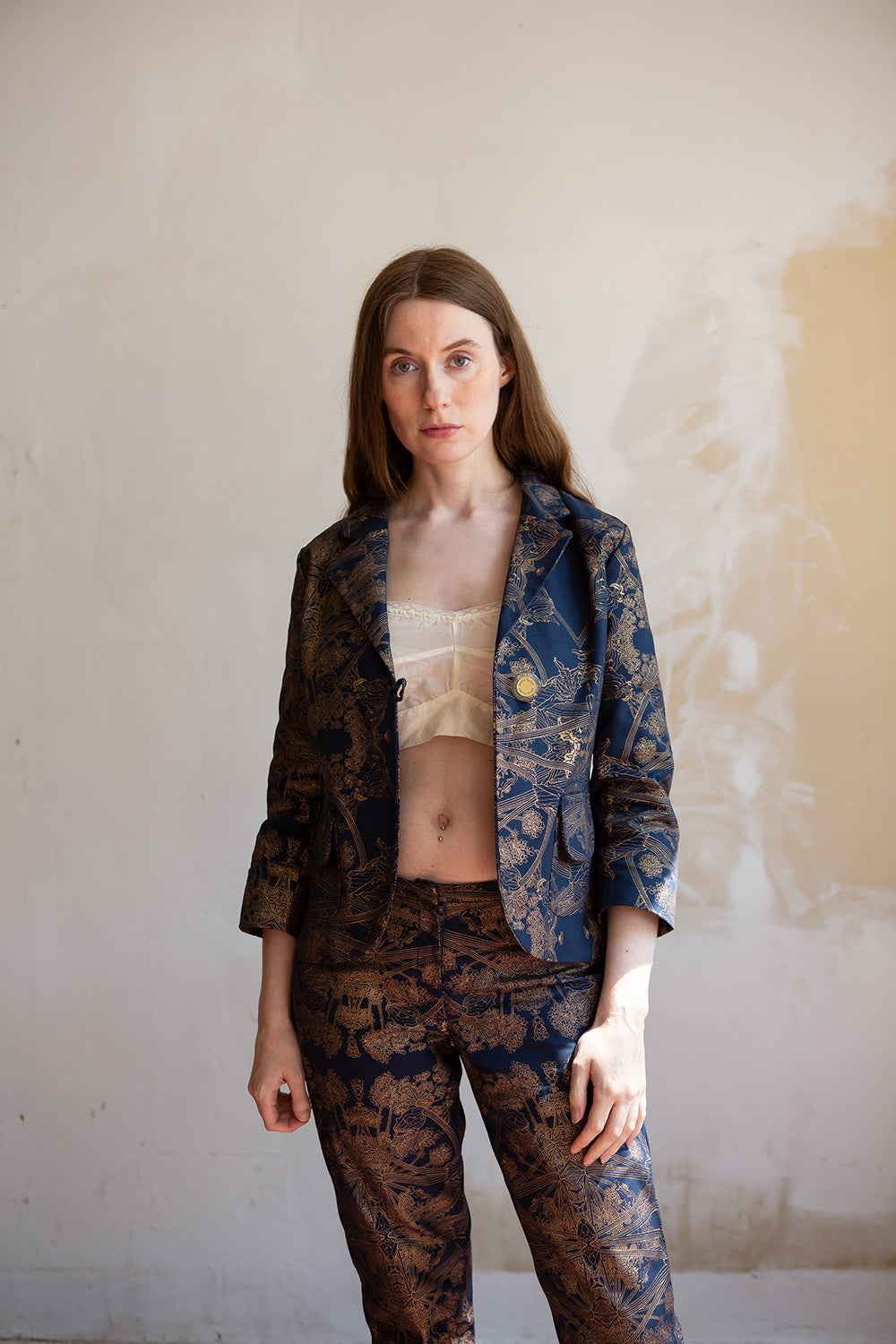 Flynn Cotton Jacket in Navy/Gold Botanicus