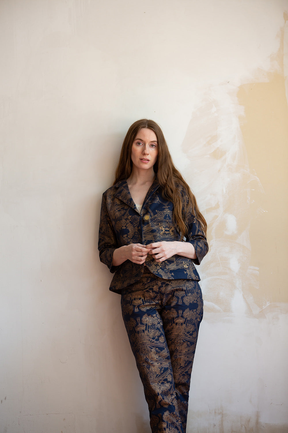 Flynn Cotton Jacket in Navy/Gold Botanicus