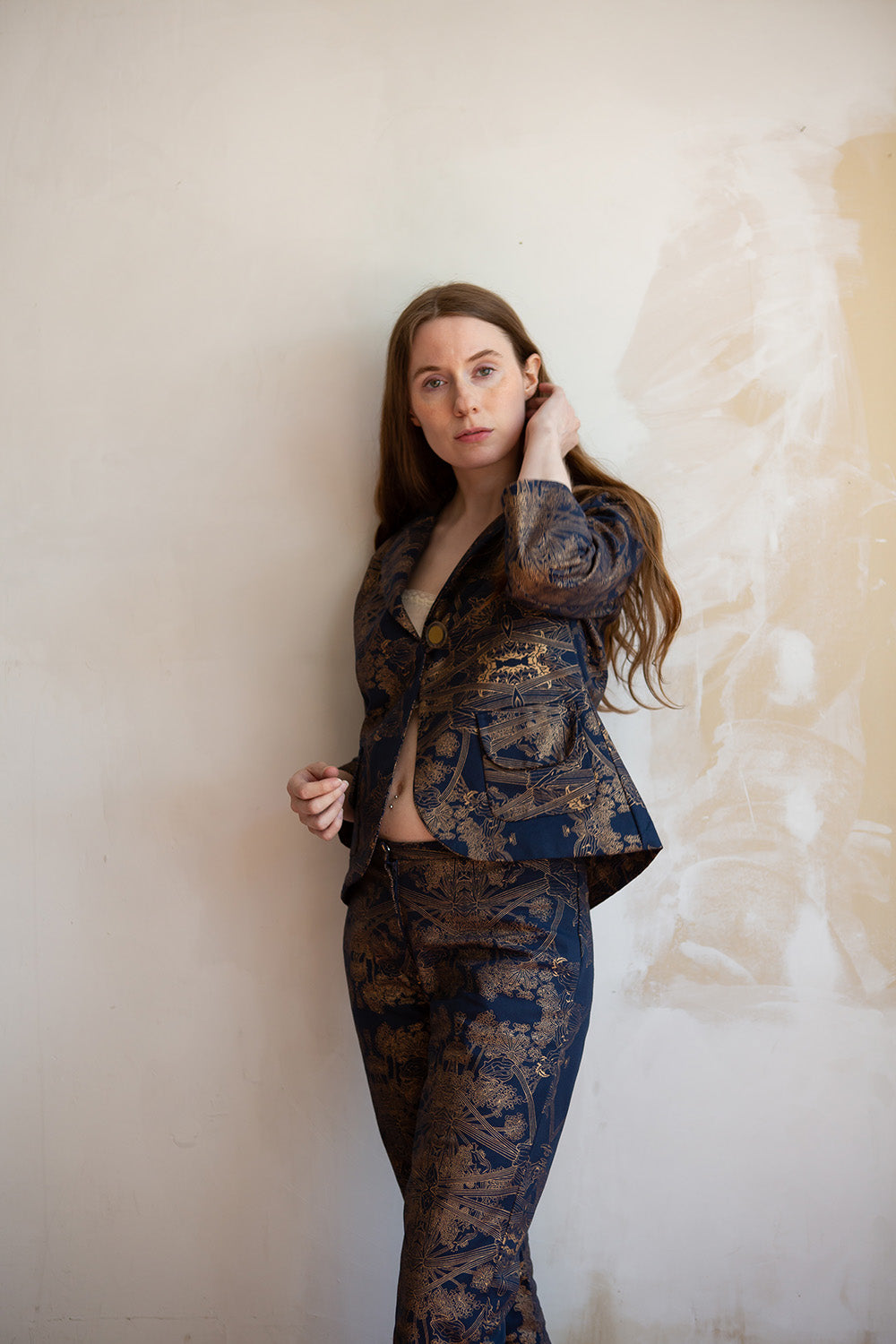 Flynn Cotton Jacket in Navy/Gold Botanicus