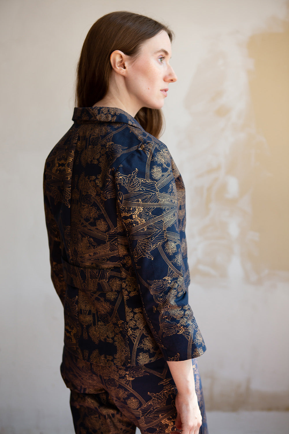 Flynn Cotton Jacket in Navy/Gold Botanicus
