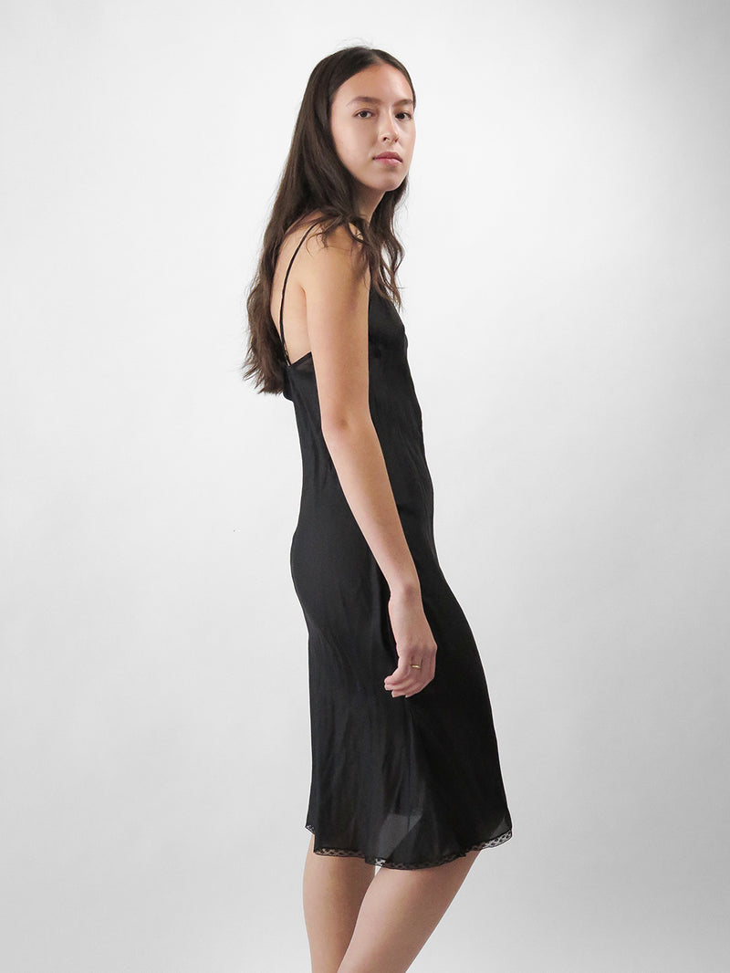 Greta Silk Slip Dress in Black