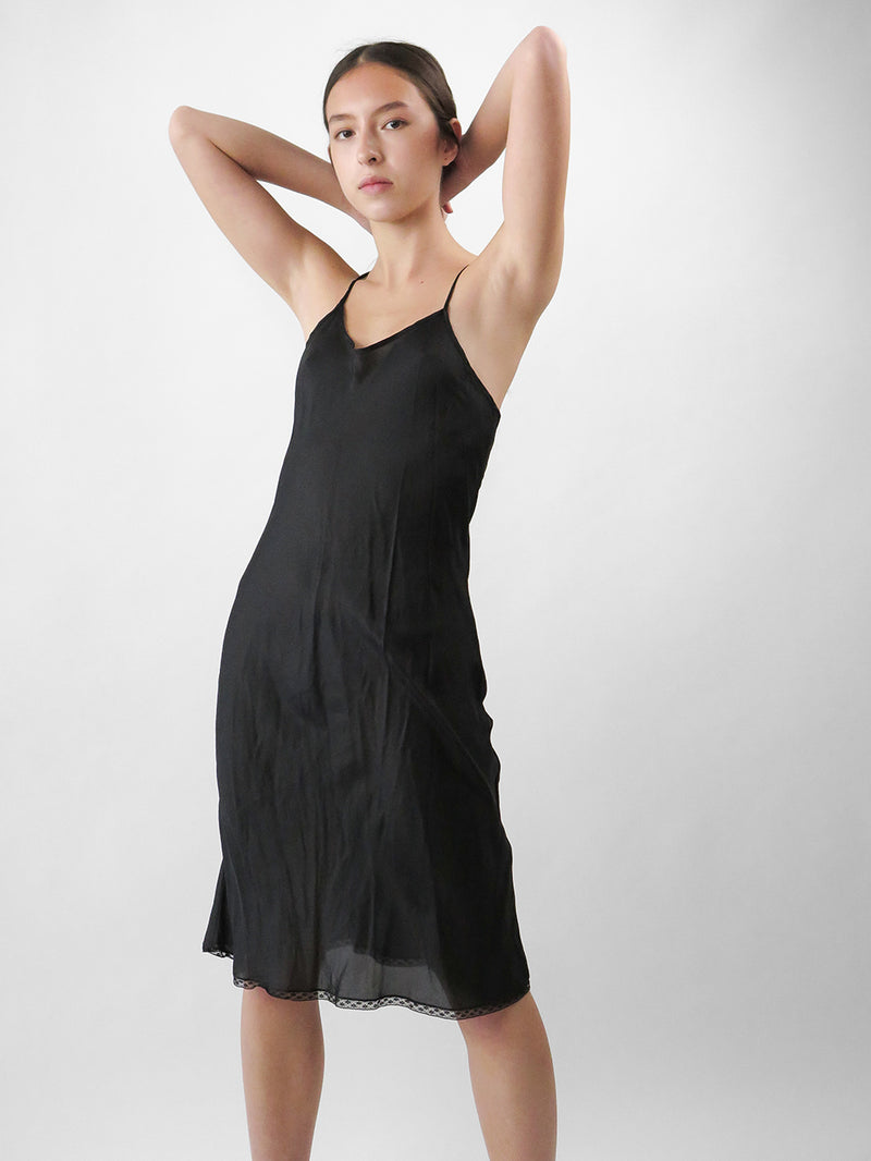 Greta Silk Slip Dress in Black
