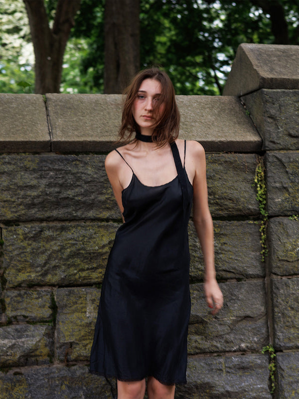 Greta Silk Slip Dress in Black