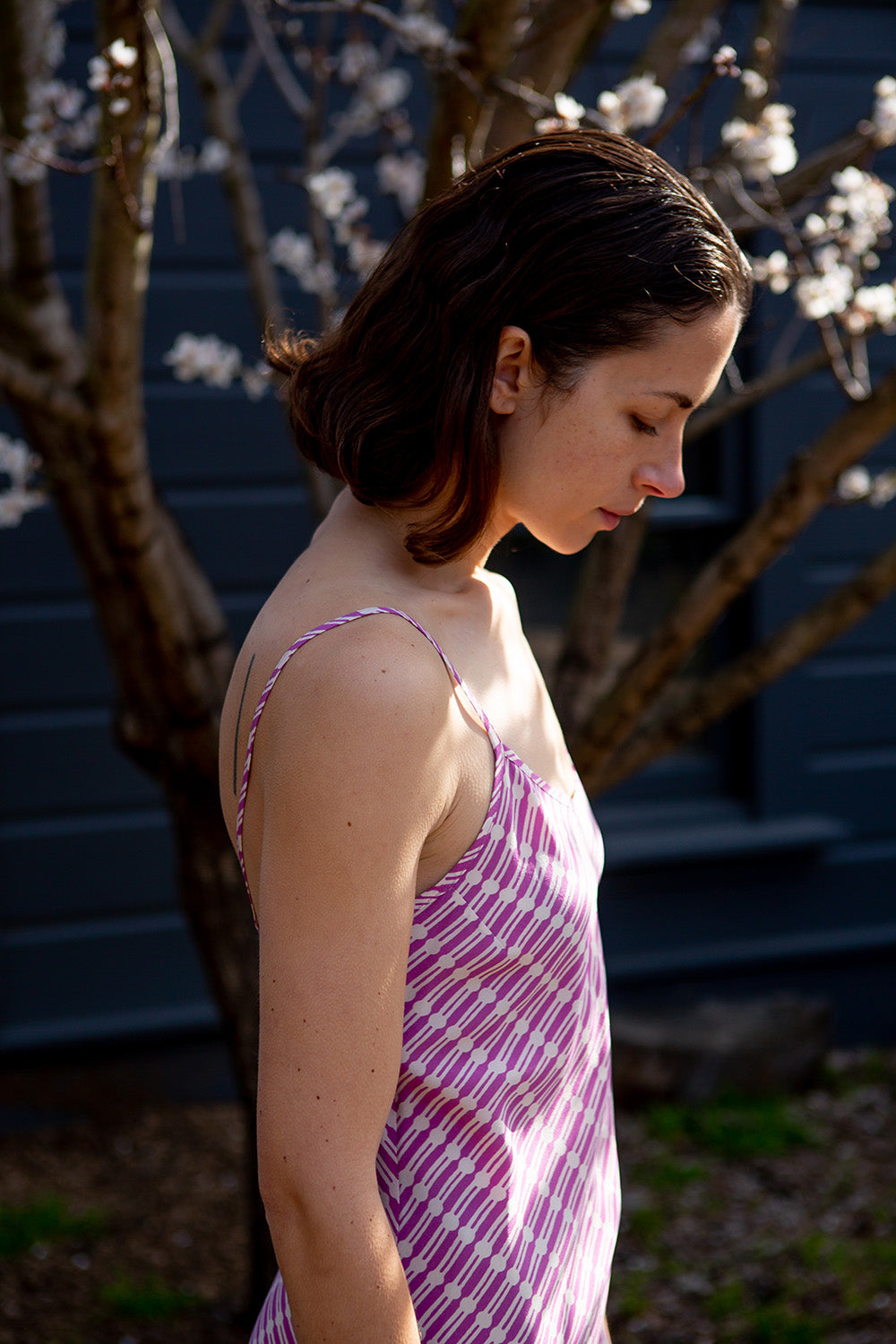 Greta Silk Crêpe De Chine Dress in Lilac Jacobsen