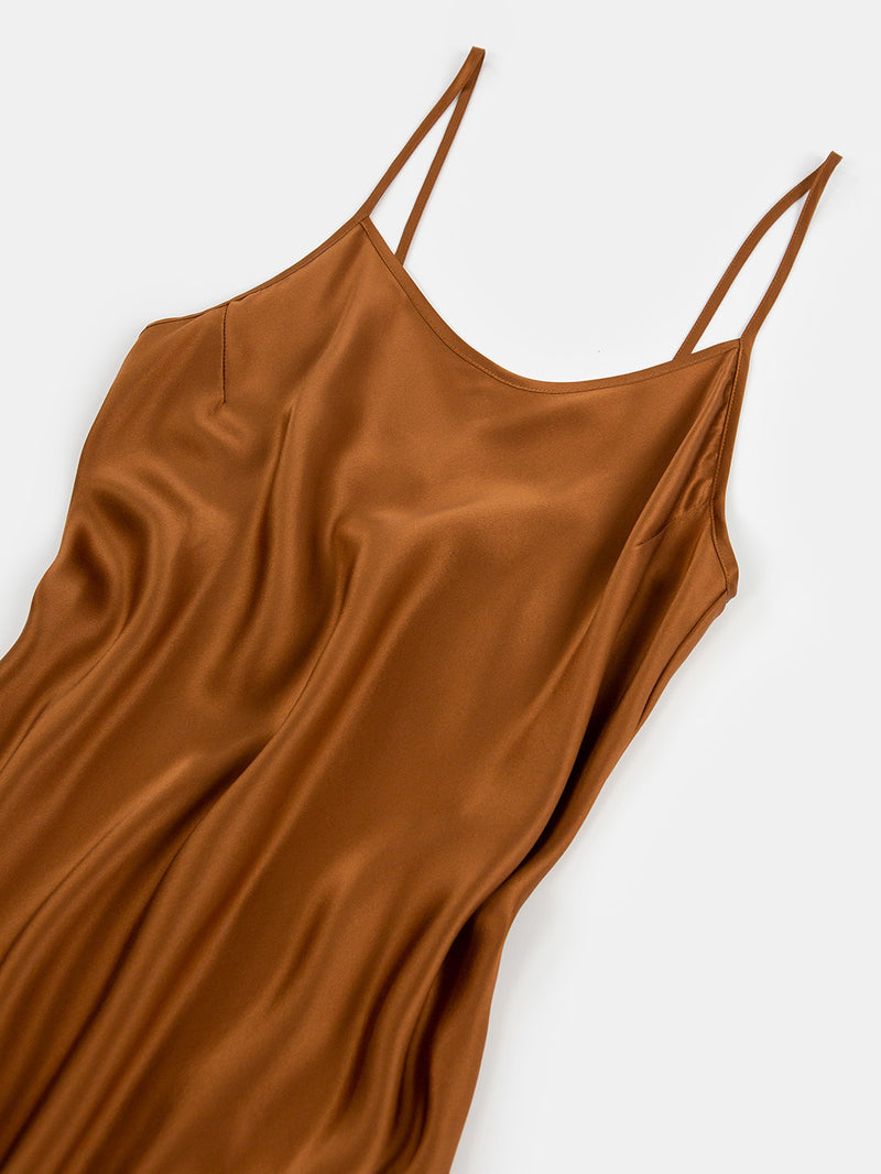 Greta Silk Charmeuse Slip Dress In Sienna