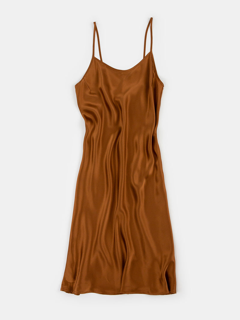 Greta Silk Charmeuse Slip Dress In Sienna