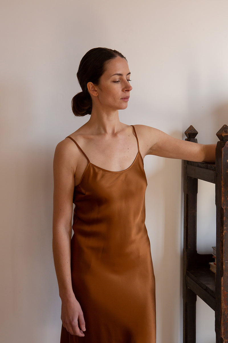 Greta Silk Charmeuse Slip Dress In Sienna