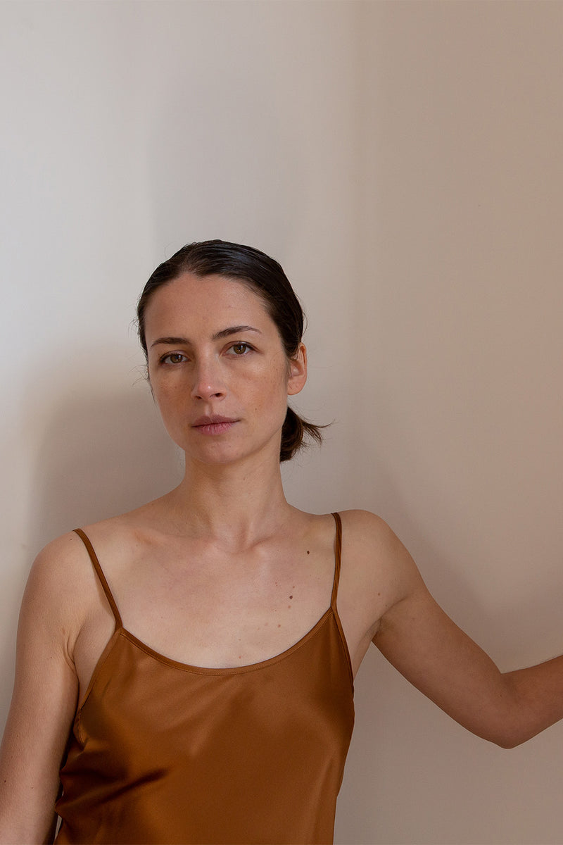 Greta Silk Charmeuse Slip Dress In Sienna