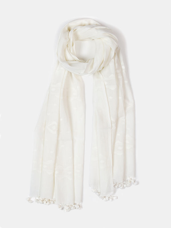 Jamdani Khadi Shawl In Ivory