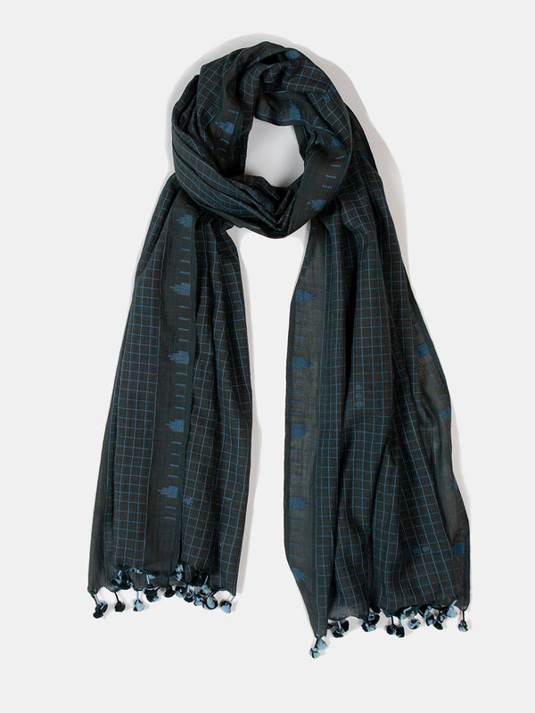 Jamdani Khadi Shawl In Teal