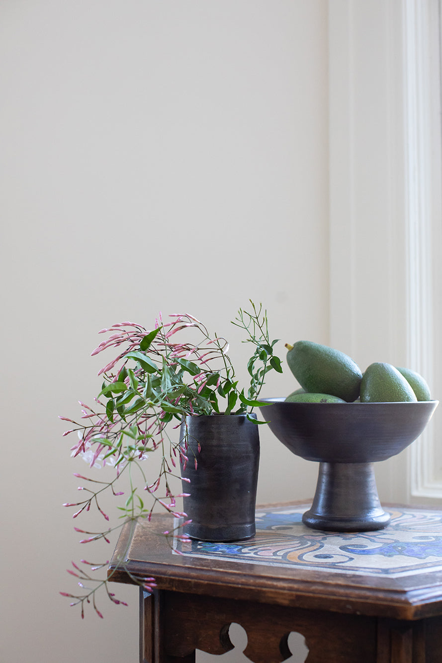 Jessie Williams Ceramic Pedestal Bowl in Black Glaze