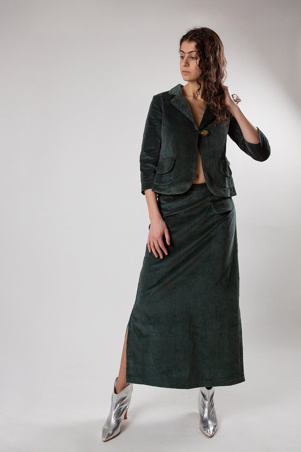 Cotton Velvet Johanna Skirt in Spruce