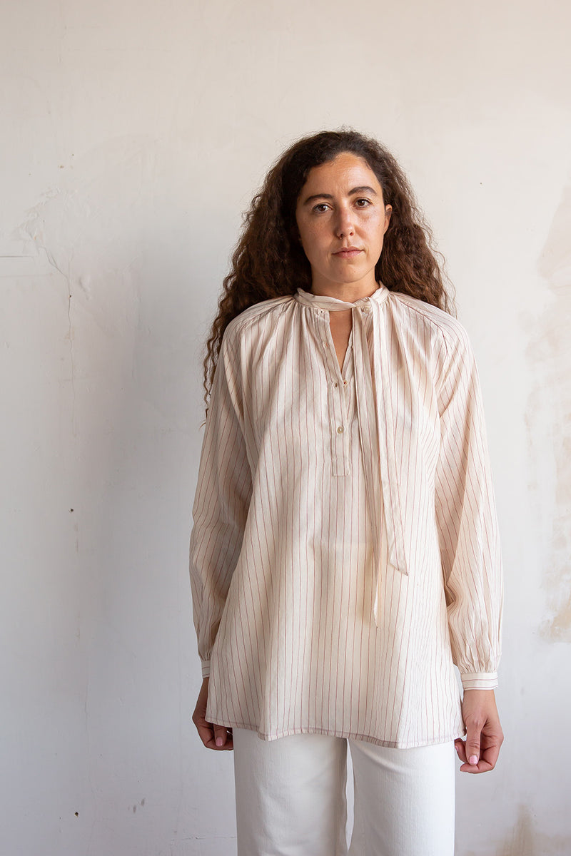 Juju Blouse in Pinstripe Khadi Cotton