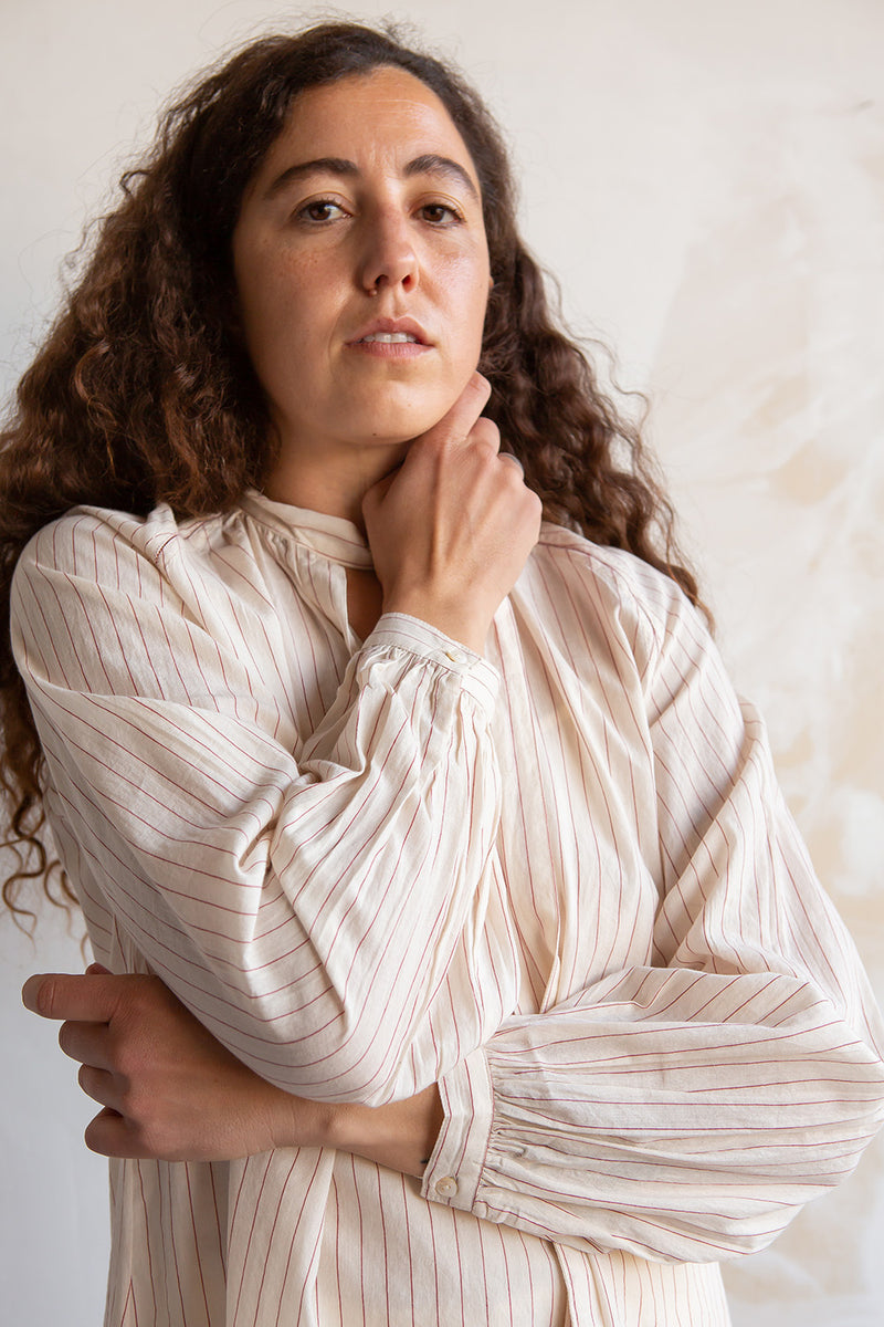 Juju Blouse in Pinstripe Khadi Cotton