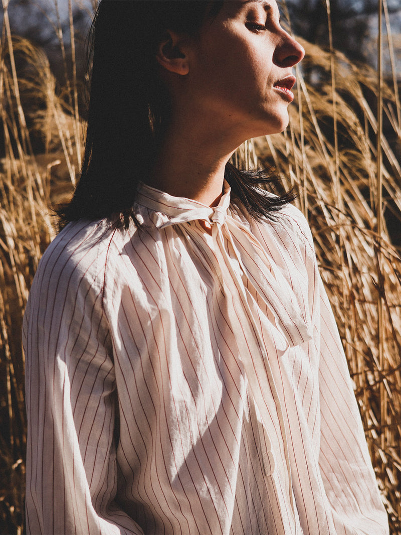 Juju Blouse in Pinstripe Khadi Cotton