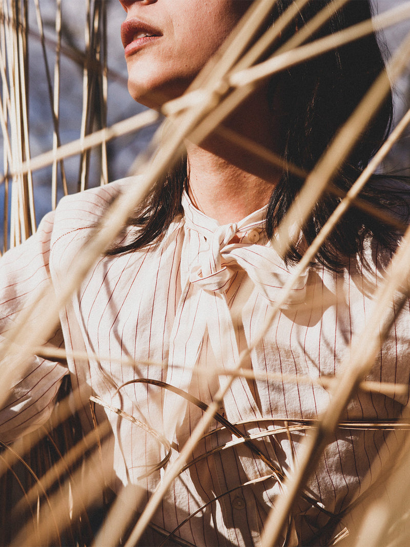 Juju Blouse in Pinstripe Khadi Cotton
