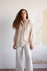 Juju Blouse in Pinstripe Khadi Cotton