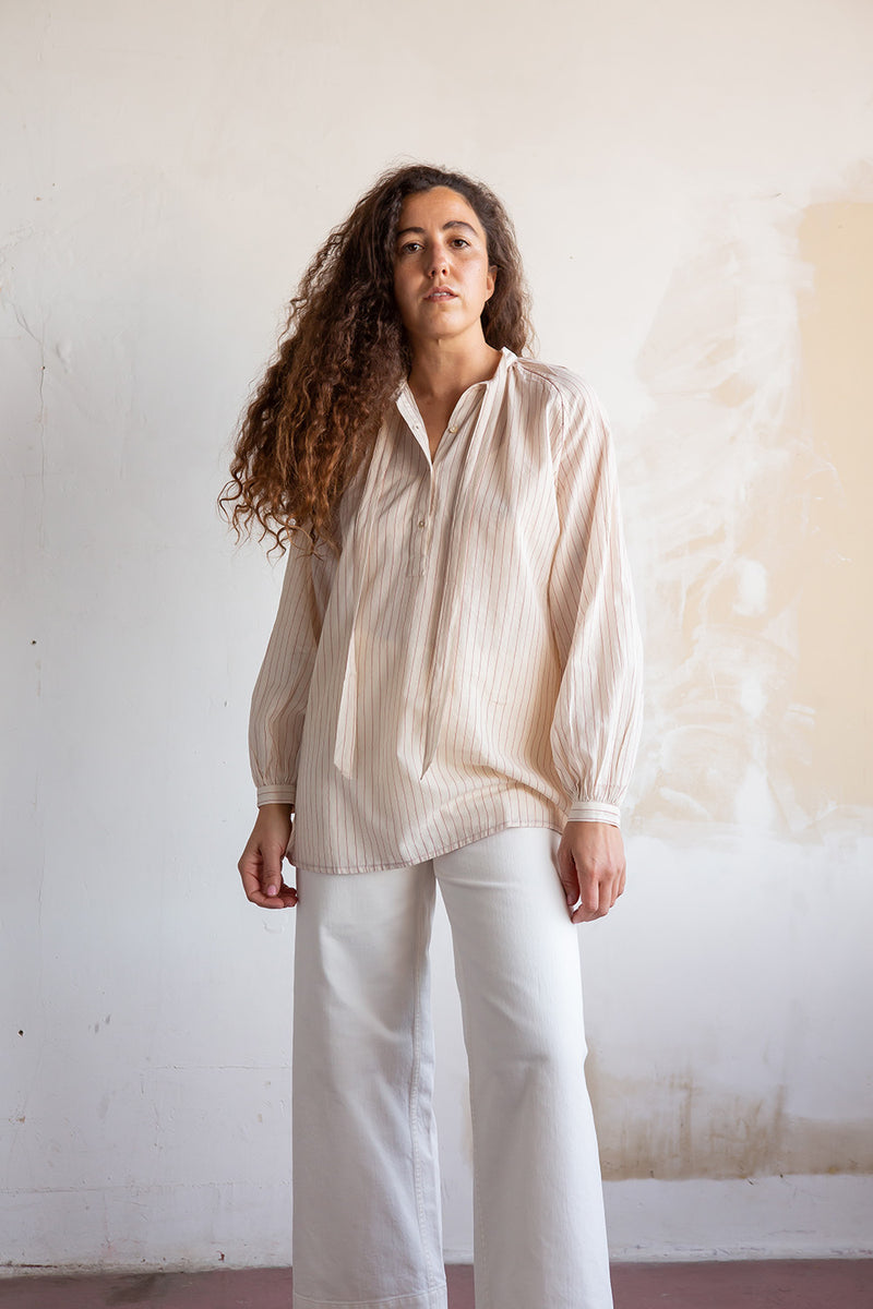 Juju Blouse in Pinstripe Khadi Cotton