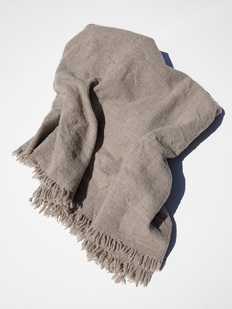 Khadi Wool Hand Woven Blanket in Bark