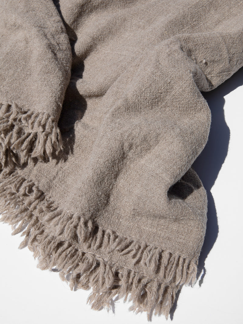 Khadi Wool Hand Woven Blanket in Bark