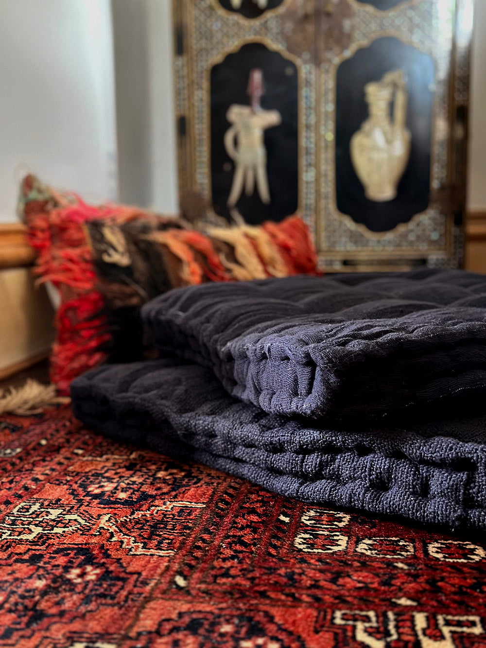 Khadi Cotton Hand Tufted Floor Cushion in Ink