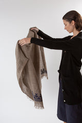 Khadi Wool Hand Embroidered Shawl in Bark