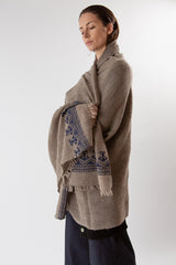 Khadi Wool Hand Embroidered Shawl in Bark