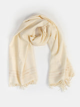 Khadi Wool Hand Embroidered Shawl in Soft White