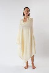Khadi Wool Hand Embroidered Shawl in Soft White