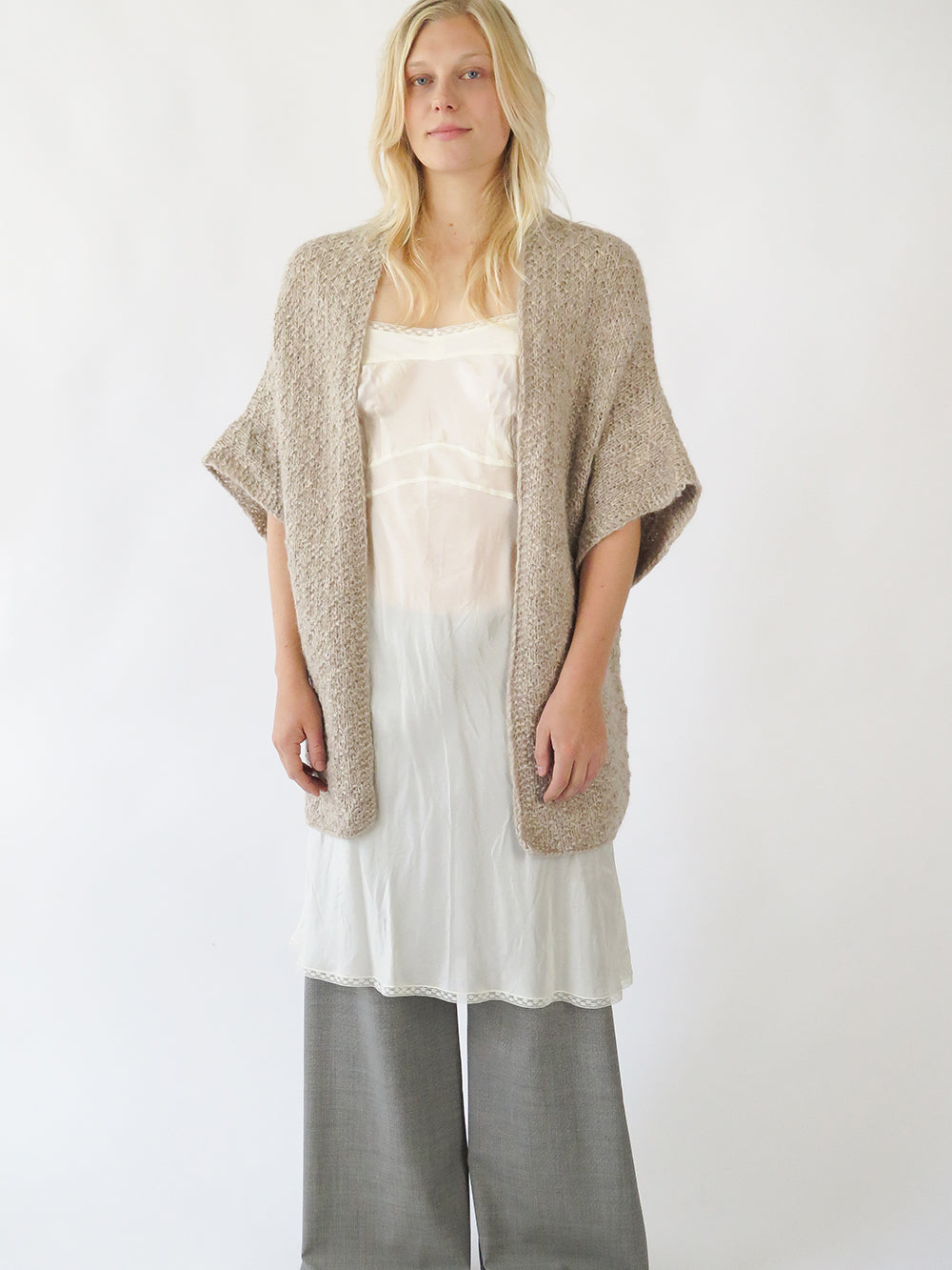 Alpaca Wool Kimono Cardigan In Fawn