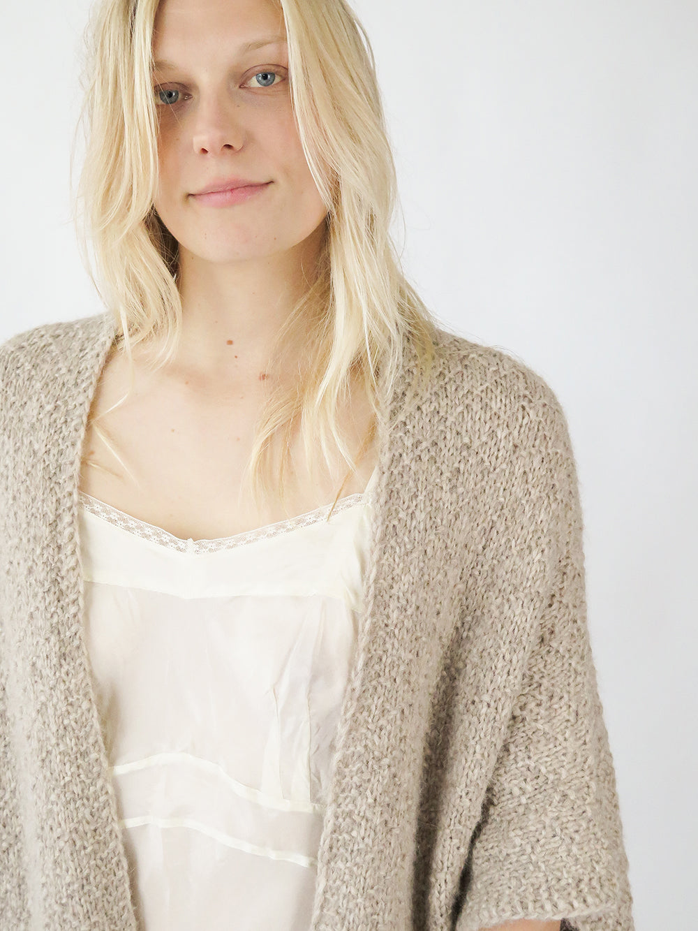 Alpaca Wool Kimono Cardigan In Fawn