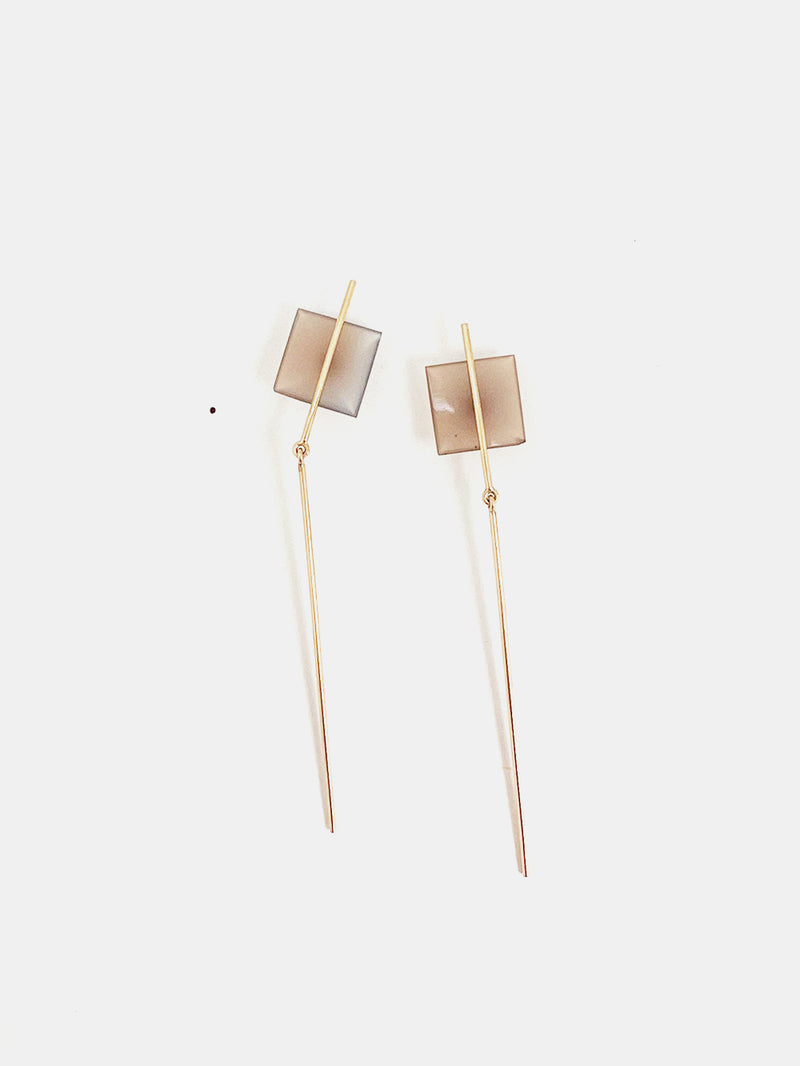 Kathleen Whitaker Vintage Chalcedony and 14K Stick and Strand Earrings
