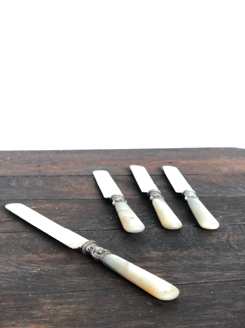 Set of 4 Silver and Mother of Pearl Knives