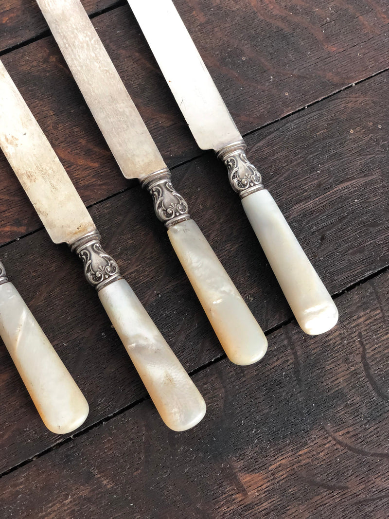 Set of 4 Silver and Mother of Pearl Knives
