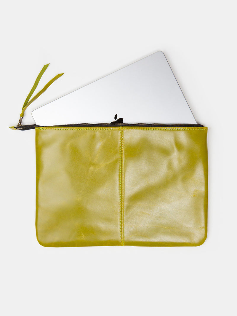 Esben Leather Laptop Folio in Lichen