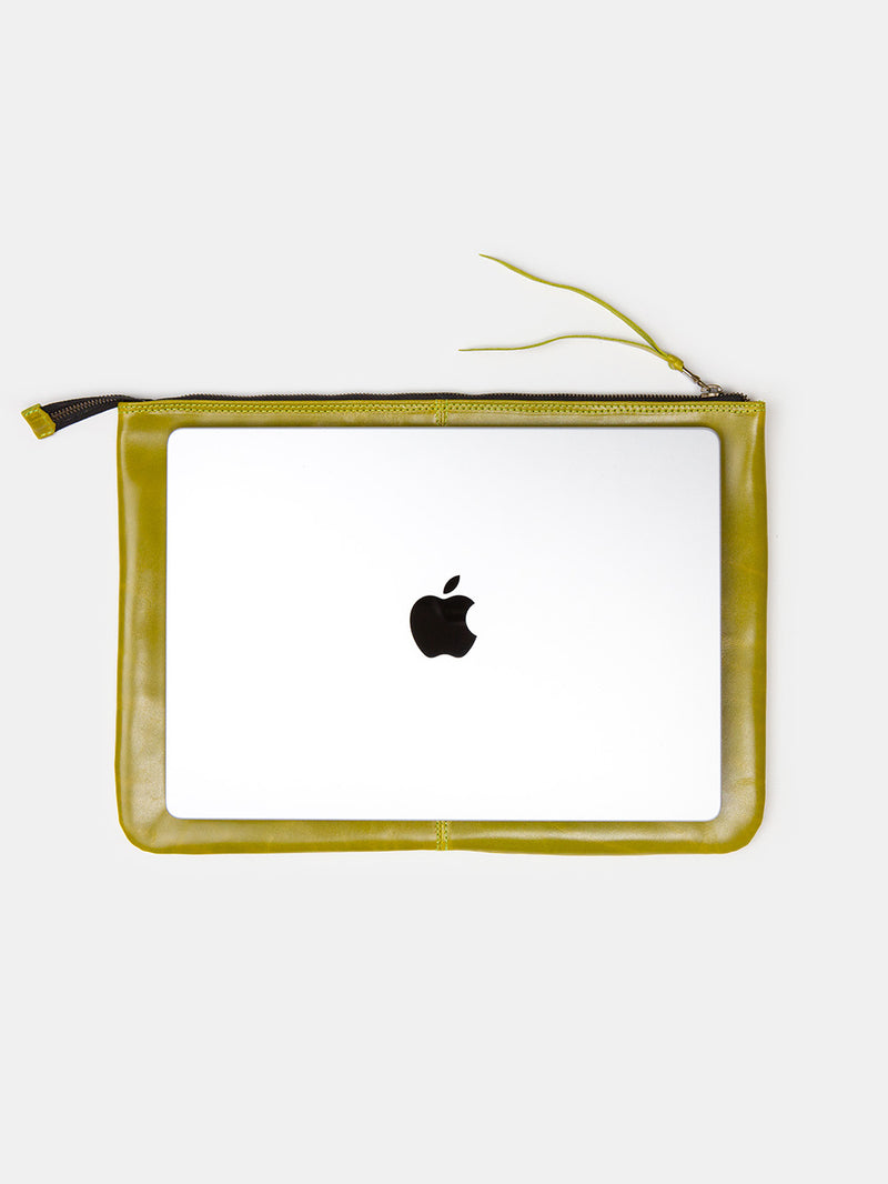 Esben Leather Laptop Folio in Lichen