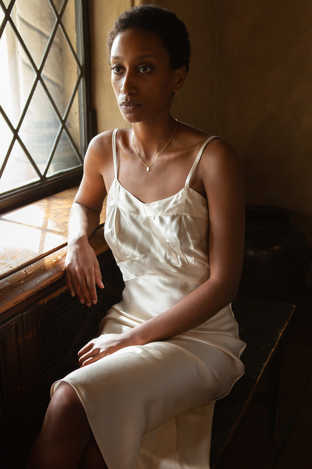 Long Lola Silk Charmeuse Dress in Alabaster 2 Long Lola Silk Charmeuse Dress in Alabaster 2