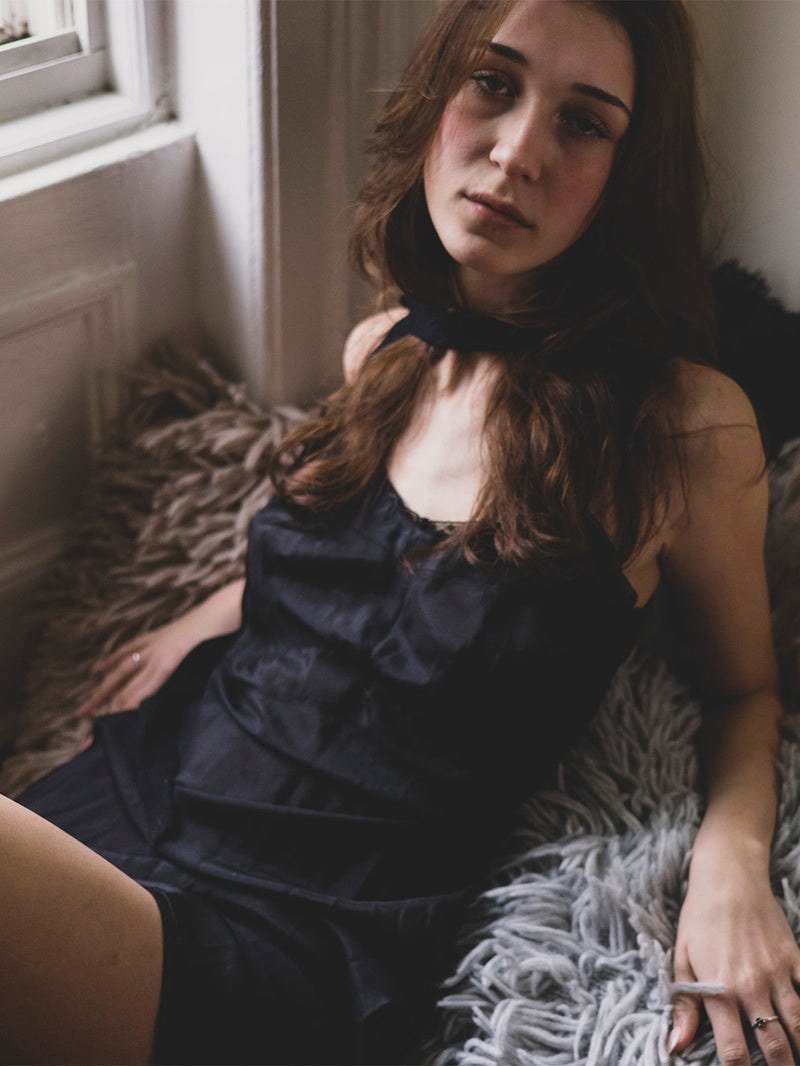Lola Silk Slip Dress in Black