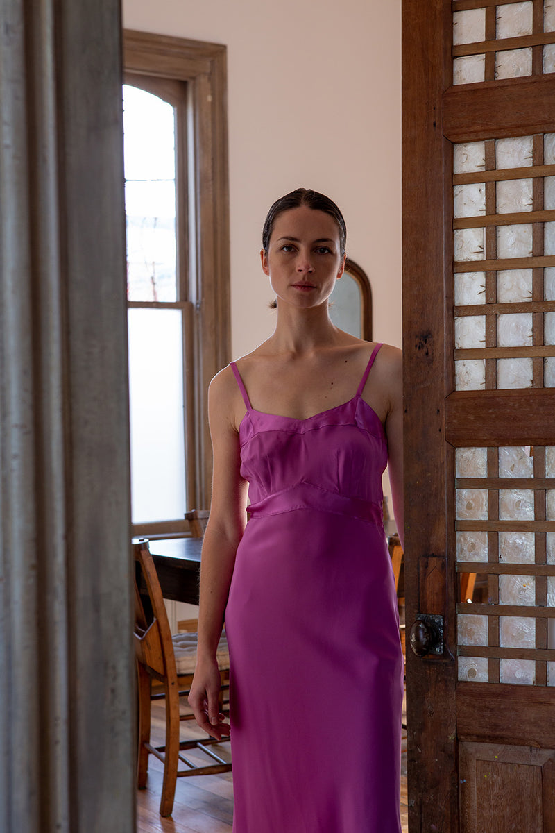 Long Lola Silk Charmeuse Slip Dress in Lilac