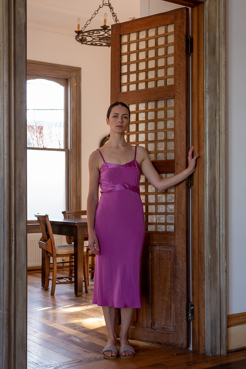 Long Lola Silk Charmeuse Slip Dress in Lilac