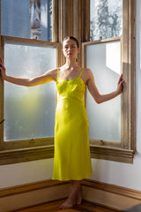 Long Lola Silk Charmeuse Slip Dress in Limoncello