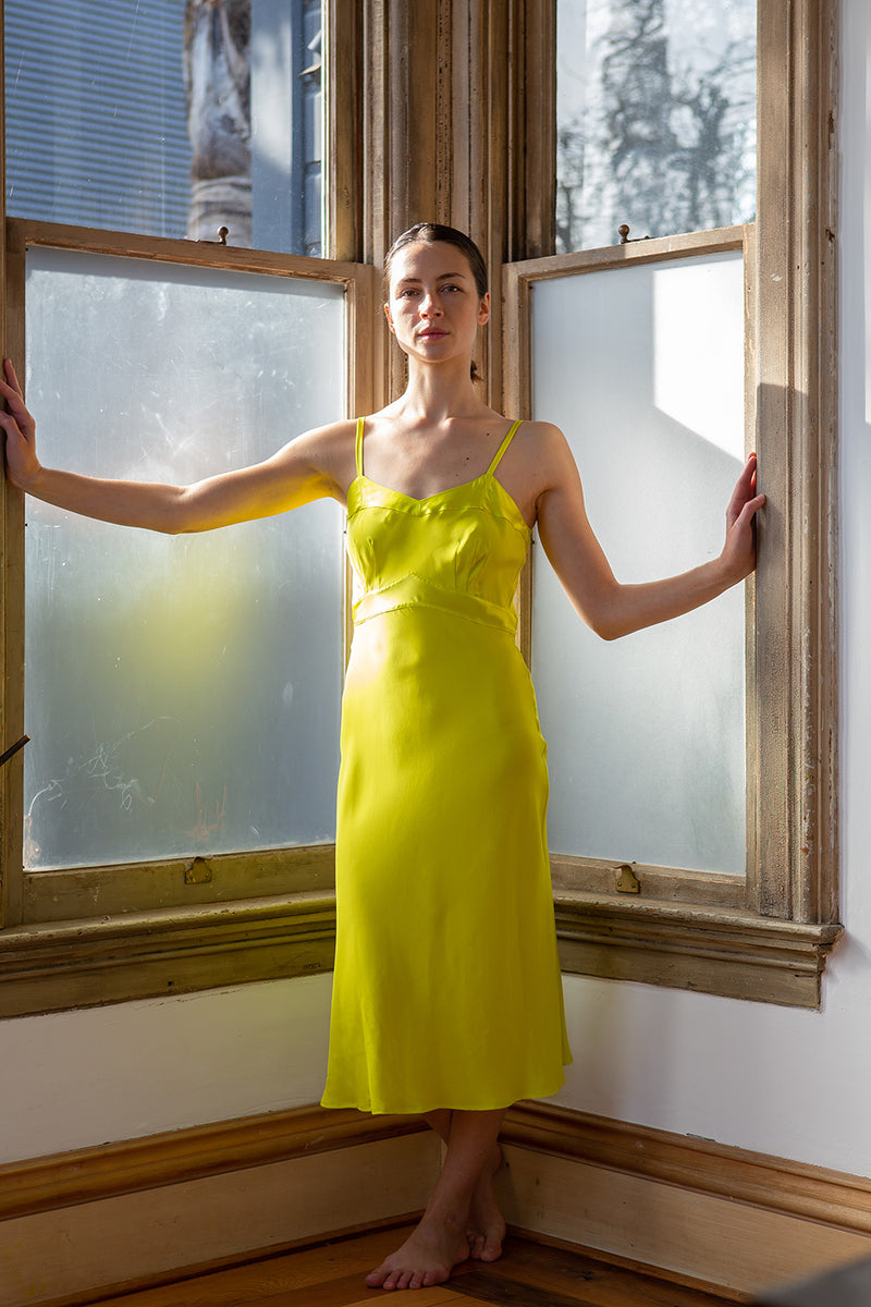 Long Lola Silk Charmeuse Slip Dress in Limoncello