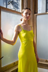 Long Lola Silk Charmeuse Slip Dress in Limoncello