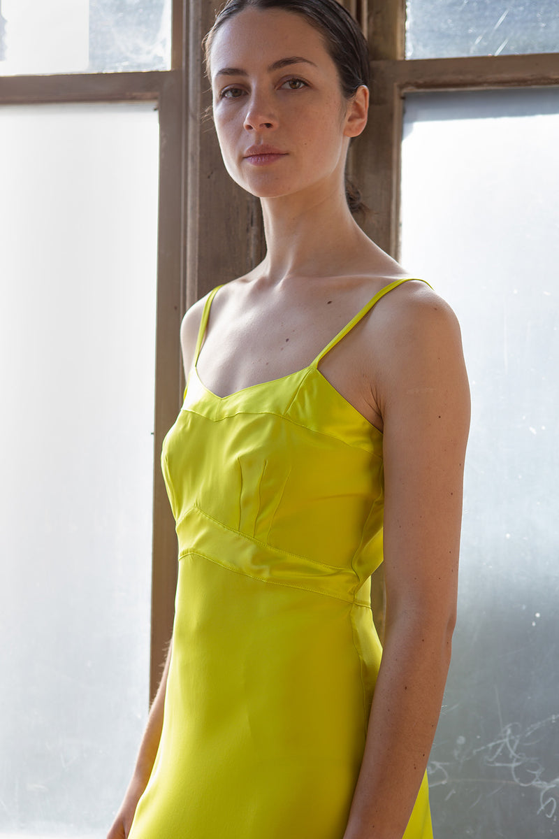 Long Lola Silk Charmeuse Slip Dress in Limoncello