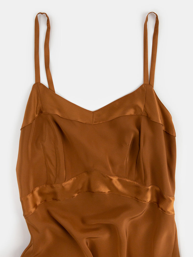 Long Lola Silk Charmeuse Slip Dress in Sienna