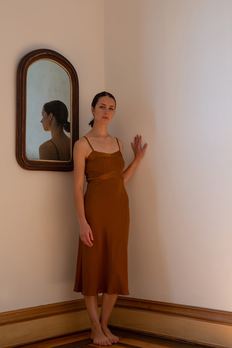 Long Lola Silk Charmeuse Slip Dress in Sienna