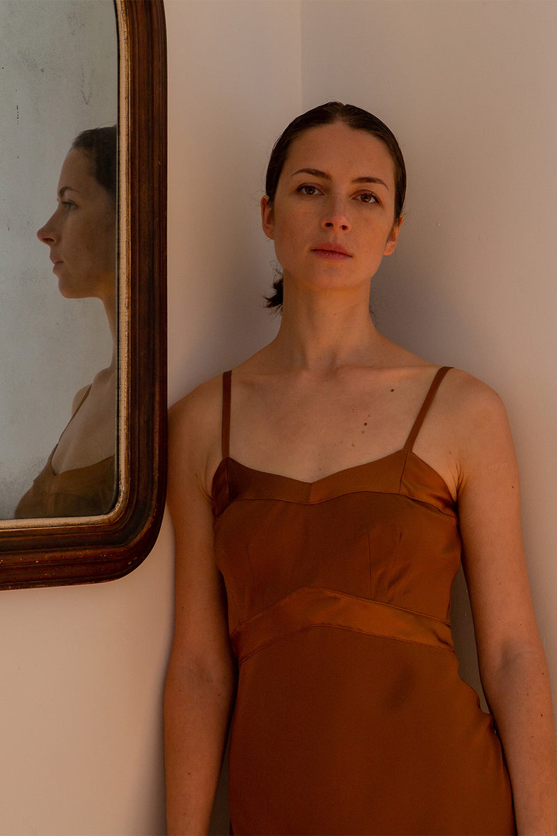 Long Lola Silk Charmeuse Slip Dress in Sienna
