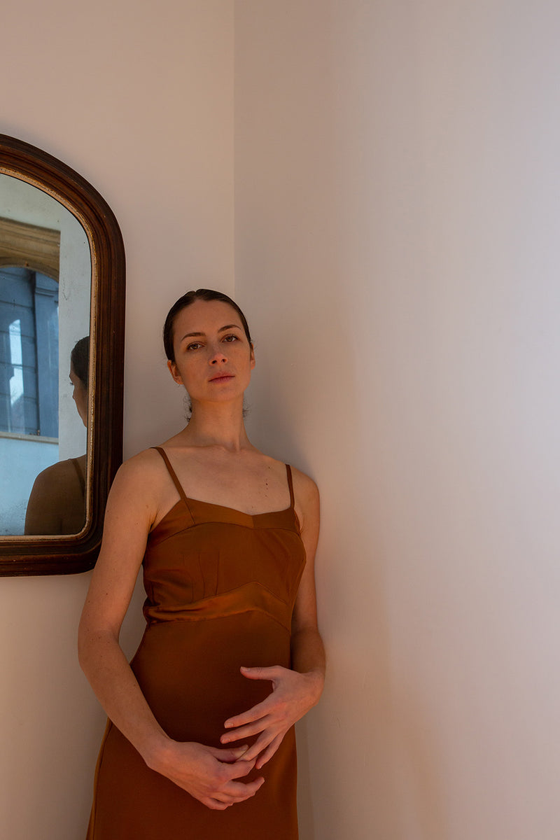 Long Lola Silk Charmeuse Slip Dress in Sienna