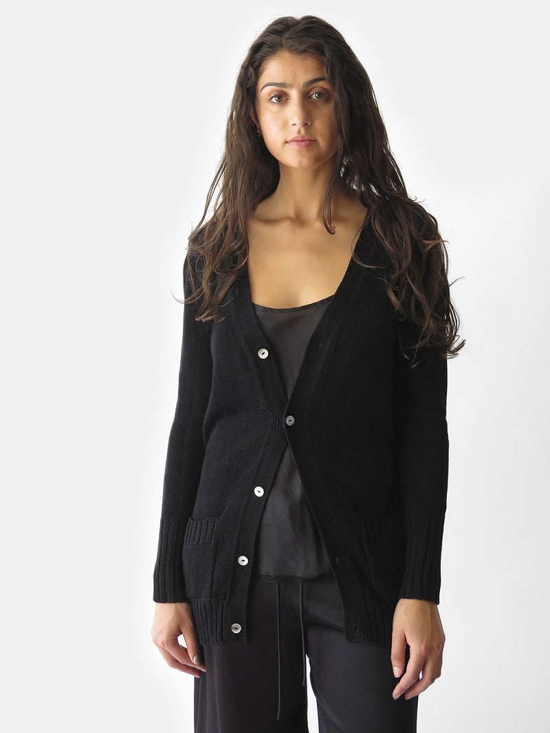 Pima Cotton Belted Cardigan in Black