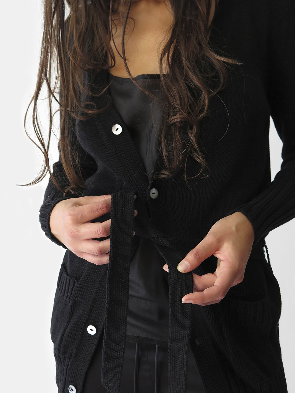 Pima Cotton Belted Cardigan in Black